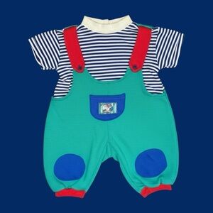 Striped Baby Romper with Red Straps